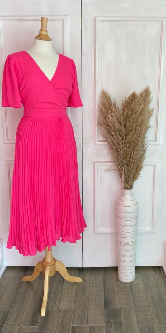 Vestido Midi Plisado en color Fucsia